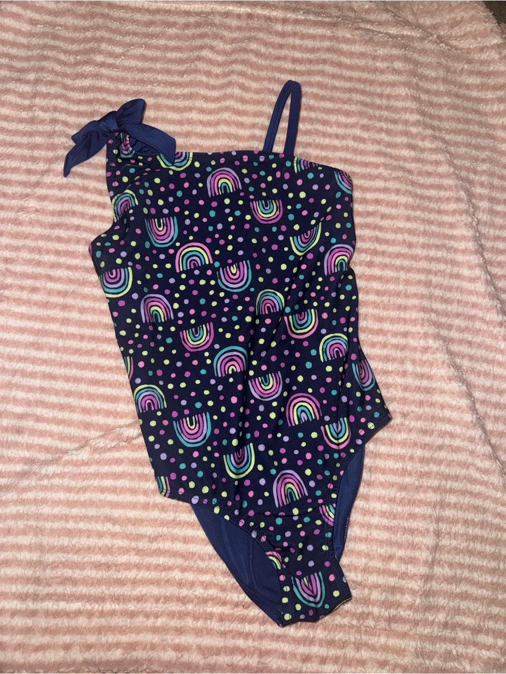 Source Unknown Navy One-Piece Kids Swimsuit with Rainbow Print